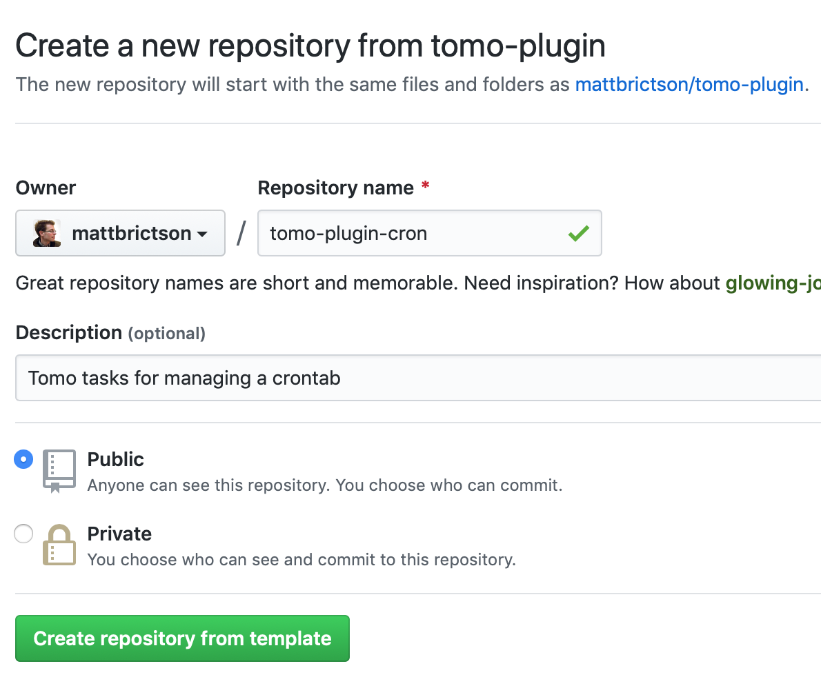 GitHub: Create a new repository from tomo-plugin